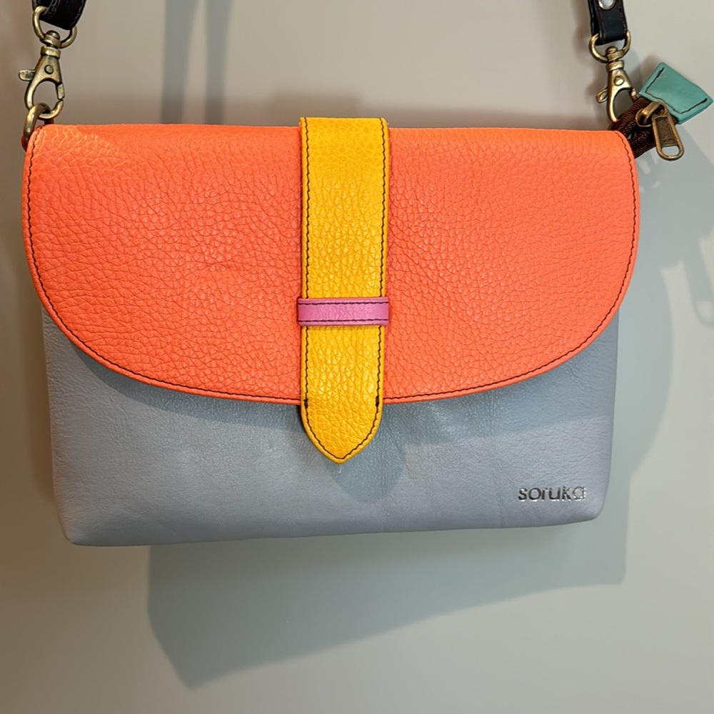 Sarina Leather Crossbody/wristlet/clutch. Multicolor bag.